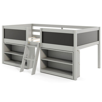 Goflame Low Loft Bed Twin Size, Wooden Loft Bed with Ladder & Blackboard