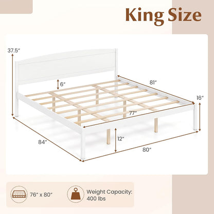 Goflame Wooden Bed Frame with Curved Headboard, Wood Slat Support | Farmhouse Platform Bed w/Heavy Duty Mattress Foundation