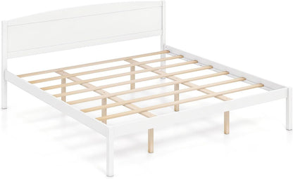 Goflame Wooden Bed Frame with Curved Headboard, Wood Slat Support | Farmhouse Platform Bed w/Heavy Duty Mattress Foundation