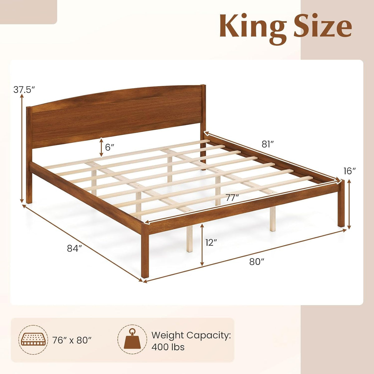 Goflame Wooden Bed Frame with Curved Headboard, Wood Slat Support | Farmhouse Platform Bed w/Heavy Duty Mattress Foundation