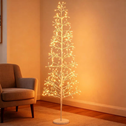 Goflame LED Birch Tree, 5/6/7 FT Pre-lit Twig Tree with Warm White Light LED Lights, Weighted Base