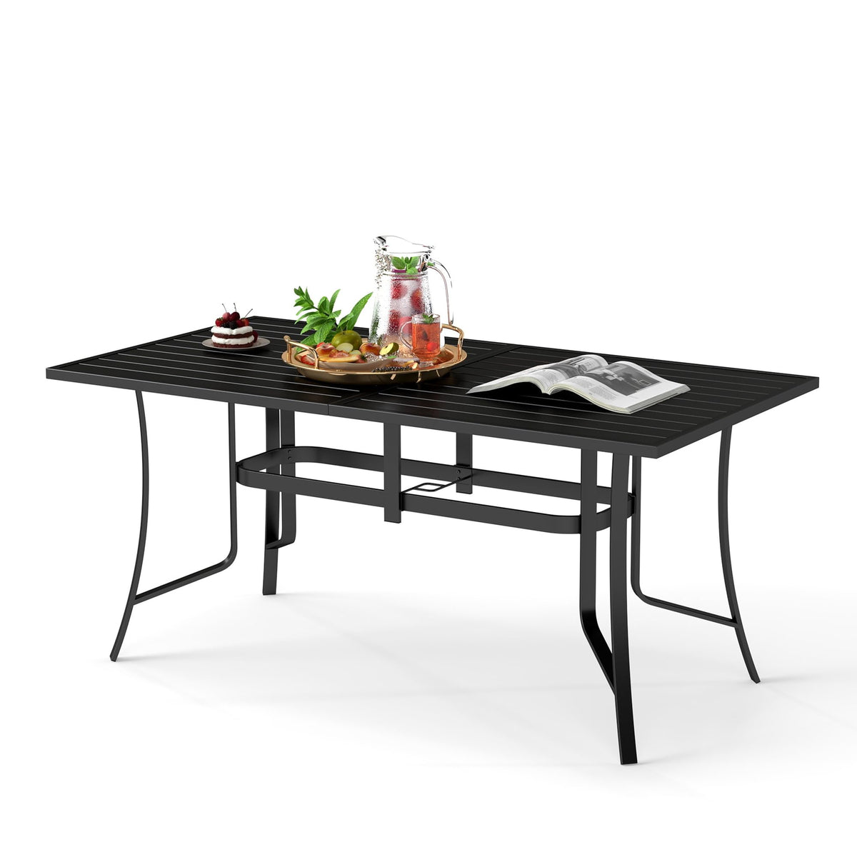 Goflame Rectangular Patio Dining Table for 6 with Adjustable Umbrella Hole for Porch
