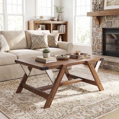 Goflame 35.5" Farmhouse Coffee Table with Decorative Nailhead Accents & Robust Frame
