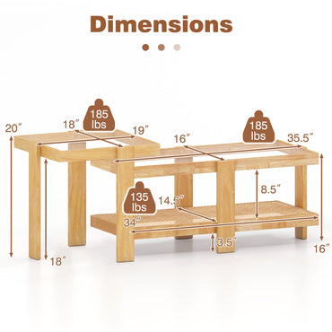 Goflame Nesting Coffee Table Set of 2 with Tempered Glass Top & Solid Rubber Wood Frame