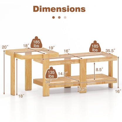 Goflame Nesting Coffee Table Set of 2 with Tempered Glass Top & Solid Rubber Wood Frame