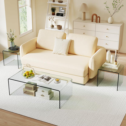 Goflame Tempered Glass Coffee Table Set of 3 with Round Edges No Assembly Needed