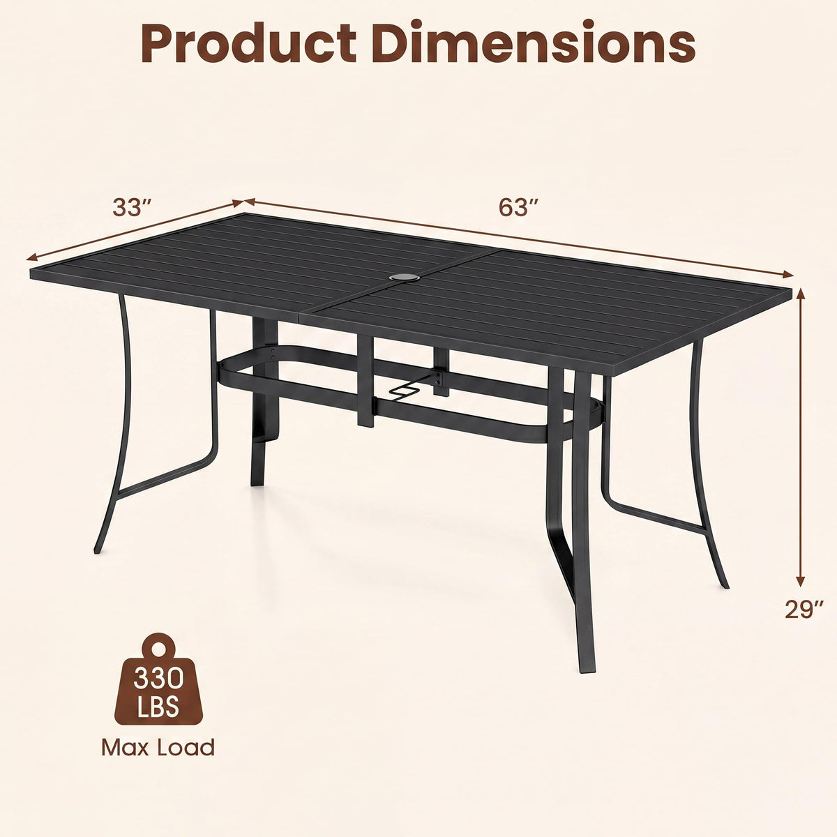 Goflame Rectangular Patio Dining Table for 6 with Adjustable Umbrella Hole for Porch
