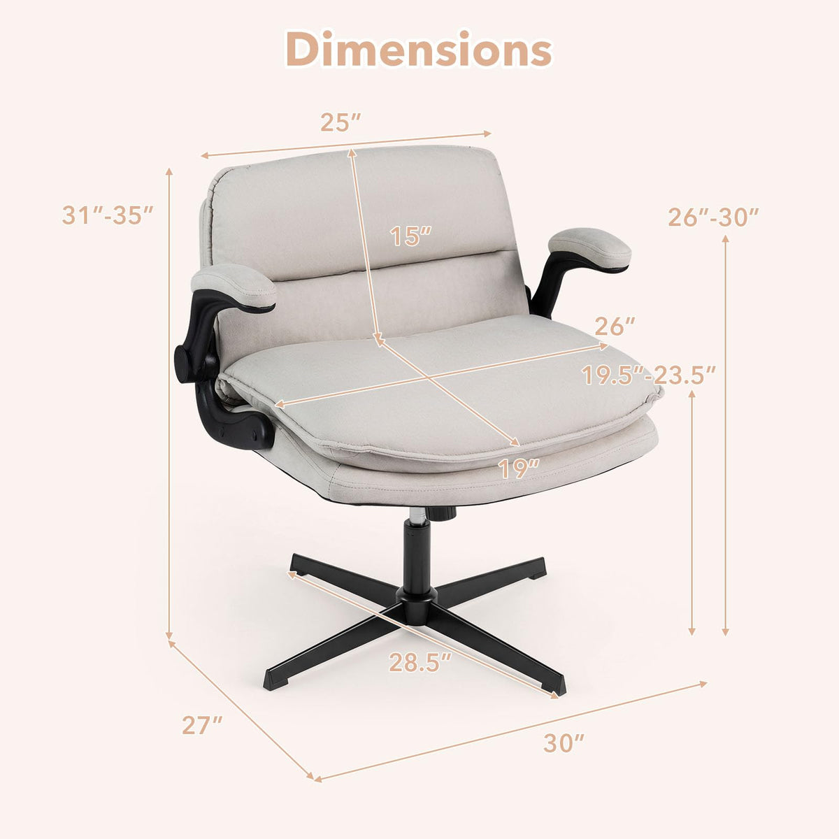 Goflame Ergonomic Cross Legged Office Desk Chair w/Wide Thick Padded Seat