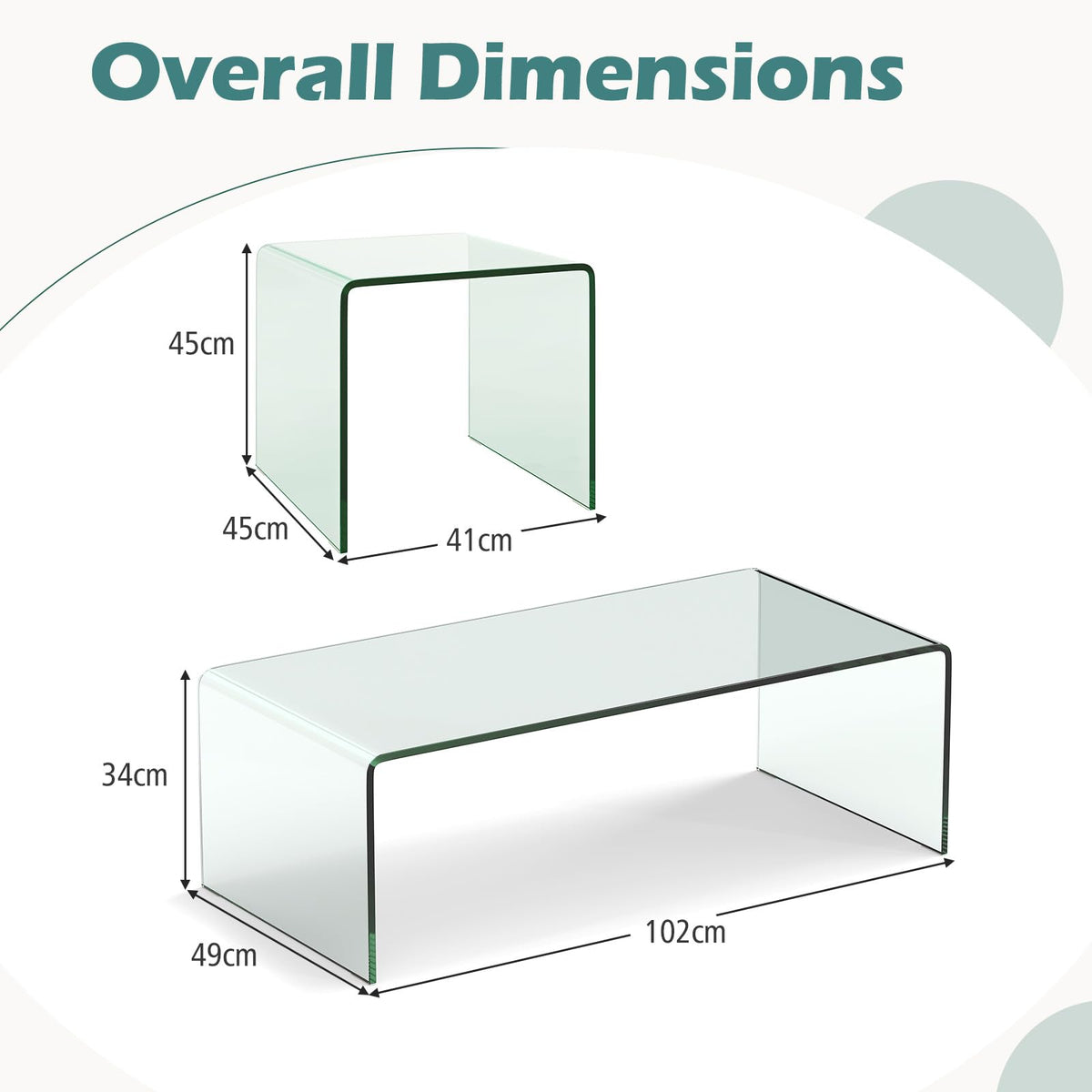 Goflame Tempered Glass Coffee Table Set of 3 with Round Edges No Assembly Needed