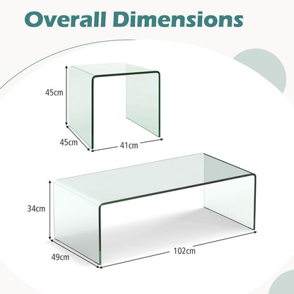 Goflame Tempered Glass Coffee Table Set of 3 with Round Edges No Assembly Needed
