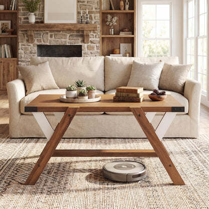 Goflame 35.5" Farmhouse Coffee Table with Decorative Nailhead Accents & Robust Frame