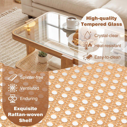 Goflame Nesting Coffee Table Set of 2 with Tempered Glass Top & Solid Rubber Wood Frame