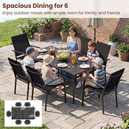 Goflame Rectangular Patio Dining Table for 6 with Adjustable Umbrella Hole for Porch