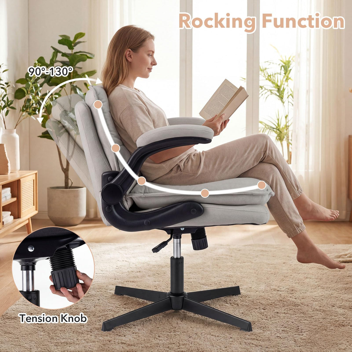 Goflame Ergonomic Cross Legged Office Desk Chair w/Wide Thick Padded Seat