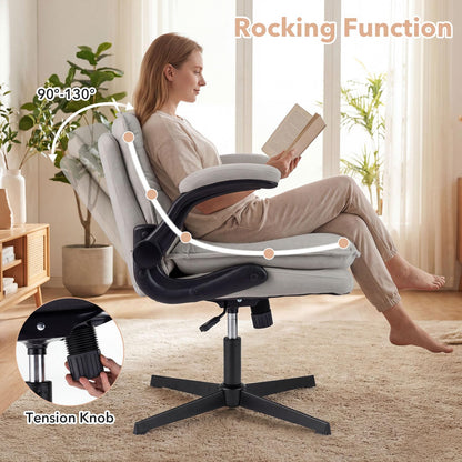 Goflame Ergonomic Cross Legged Office Desk Chair w/Wide Thick Padded Seat