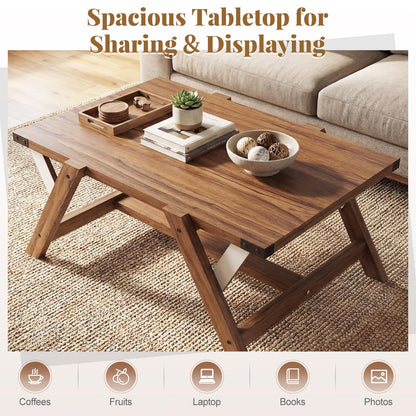Goflame 35.5" Farmhouse Coffee Table with Decorative Nailhead Accents & Robust Frame