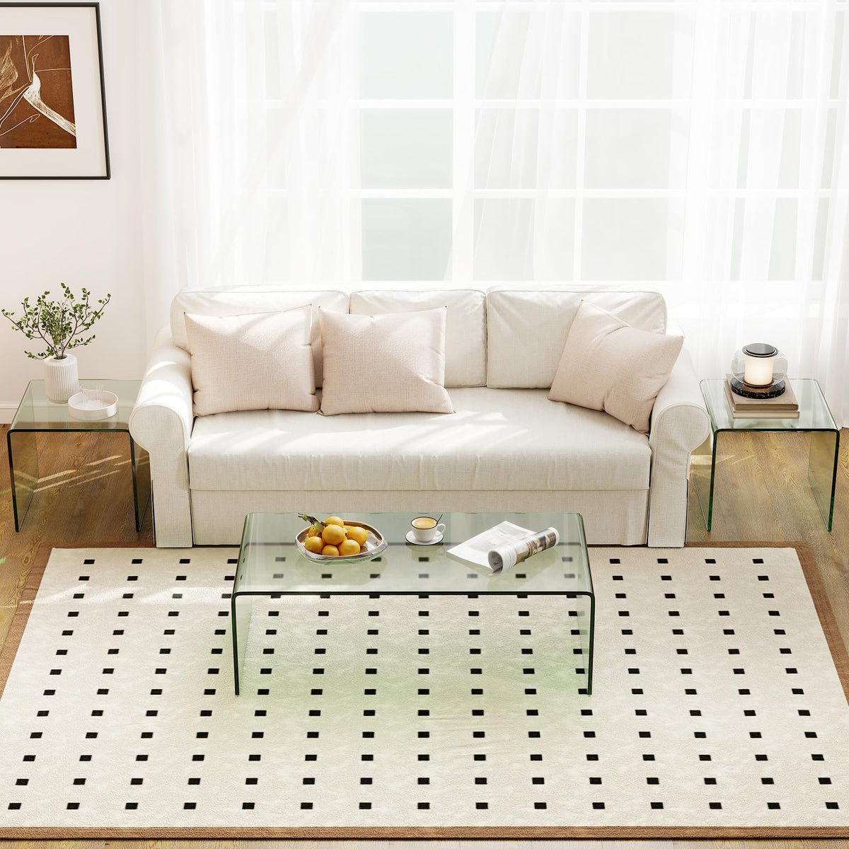 Goflame Tempered Glass Coffee Table Set of 3 with Round Edges No Assembly Needed