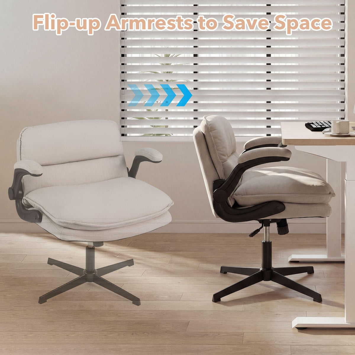 Goflame Ergonomic Cross Legged Office Desk Chair w/Wide Thick Padded Seat