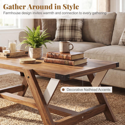 Goflame 35.5" Farmhouse Coffee Table with Decorative Nailhead Accents & Robust Frame