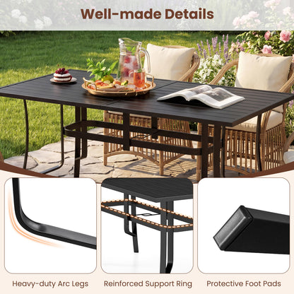 Goflame Rectangular Patio Dining Table for 6 with Adjustable Umbrella Hole for Porch