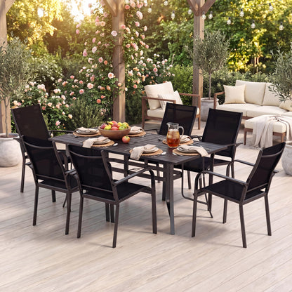 Goflame Rectangular Patio Dining Table for 6 with Adjustable Umbrella Hole for Porch