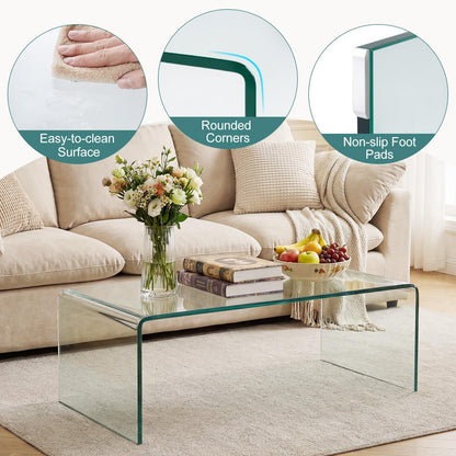 Goflame Tempered Glass Coffee Table Set of 3 with Round Edges No Assembly Needed