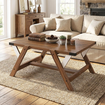 Goflame 35.5" Farmhouse Coffee Table with Decorative Nailhead Accents & Robust Frame