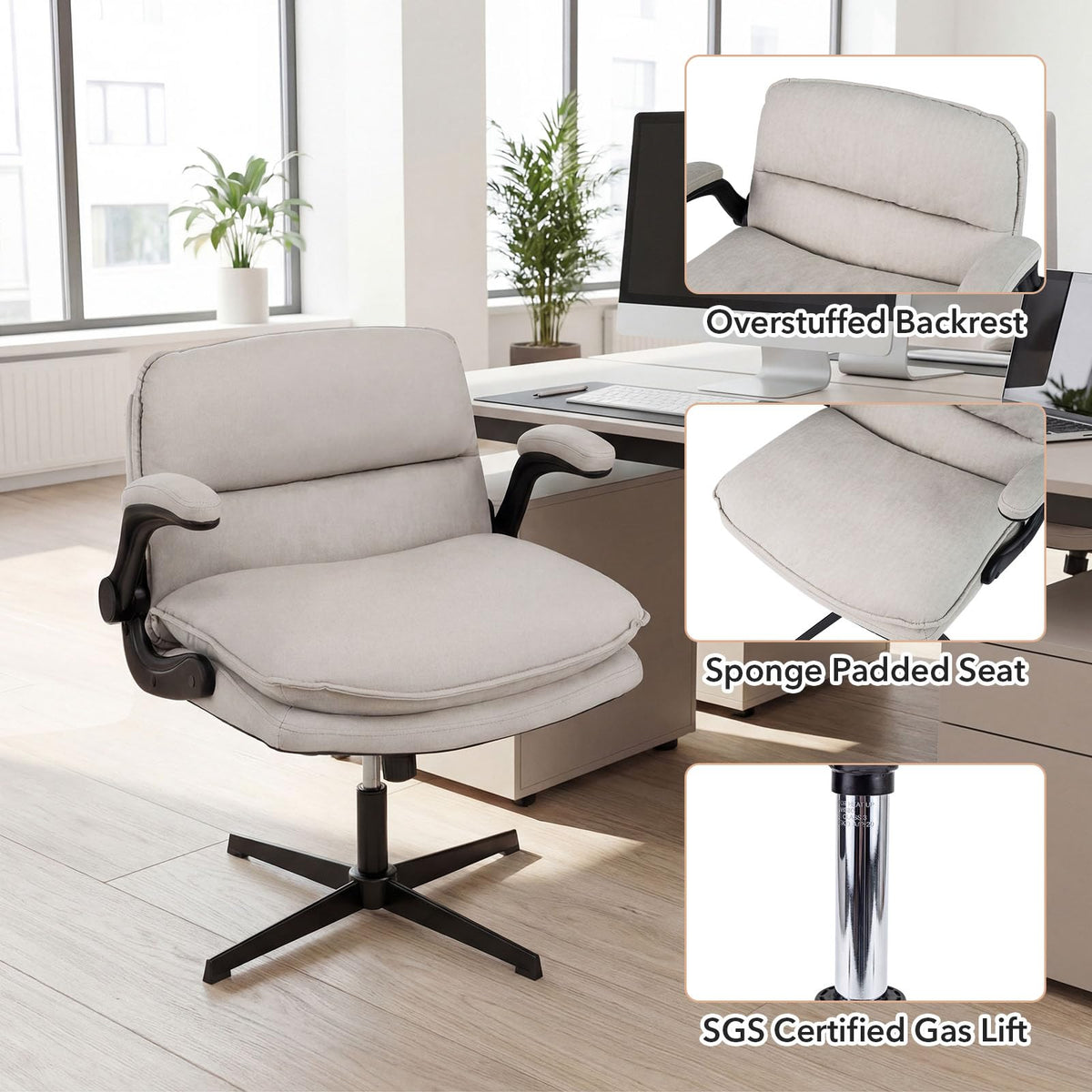 Goflame Ergonomic Cross Legged Office Desk Chair w/Wide Thick Padded Seat