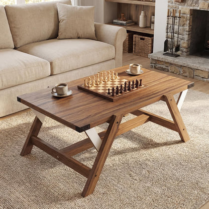 Goflame 35.5" Farmhouse Coffee Table with Decorative Nailhead Accents & Robust Frame