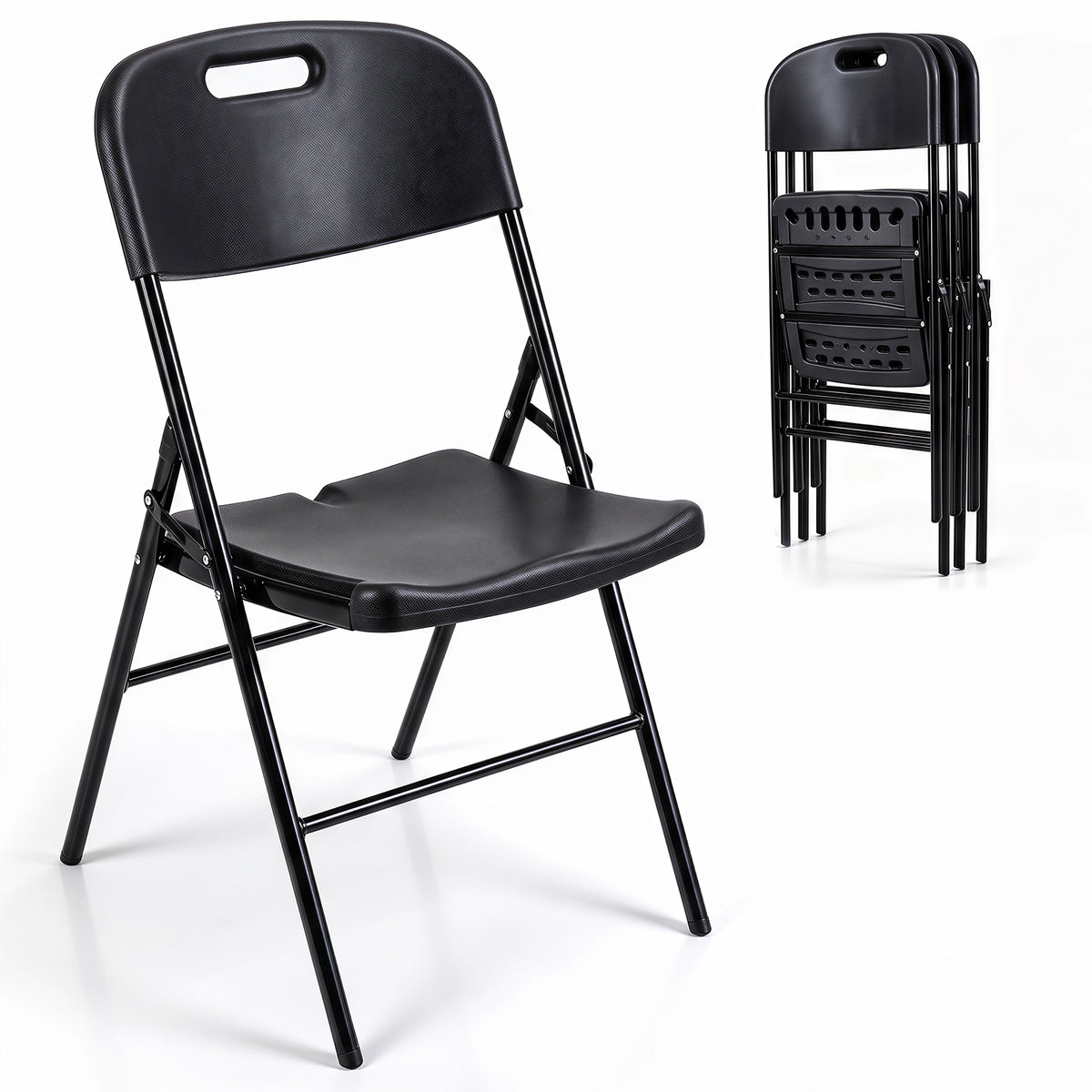 Goflame Folding Plastic Chairs 4 Pack w/HDPE Backrest & Seat, White | Stackable Portable Seating w/ Steel Frame