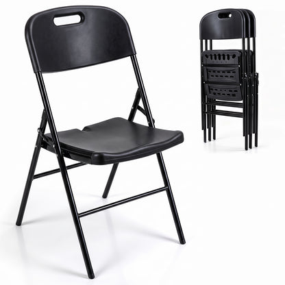 Goflame Folding Plastic Chairs 4 Pack w/HDPE Backrest & Seat, White | Stackable Portable Seating w/ Steel Frame