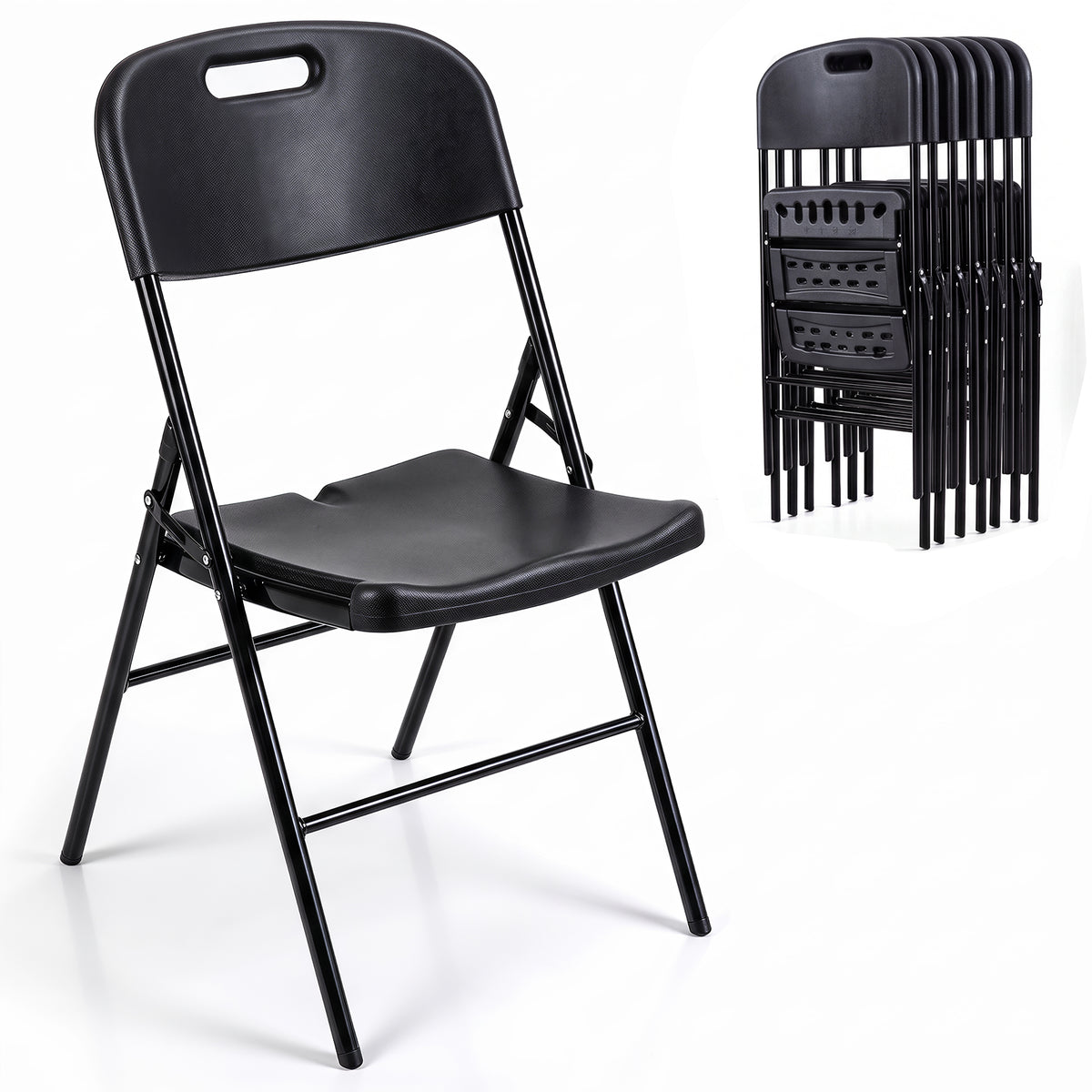Goflame Folding Plastic Chairs 4 Pack w/HDPE Backrest & Seat, White | Stackable Portable Seating w/ Steel Frame