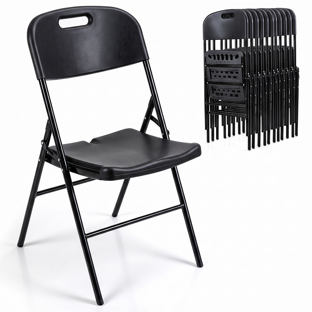 Goflame Folding Plastic Chairs 4 Pack w/HDPE Backrest & Seat, White | Stackable Portable Seating w/ Steel Frame