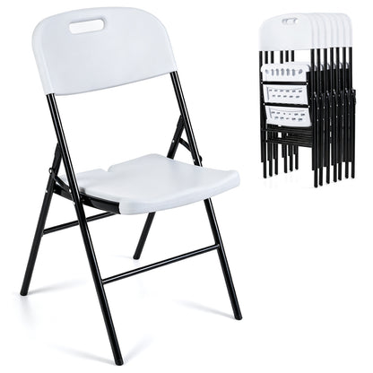 Goflame Folding Plastic Chairs 4 Pack w/HDPE Backrest & Seat, White | Stackable Portable Seating w/ Steel Frame
