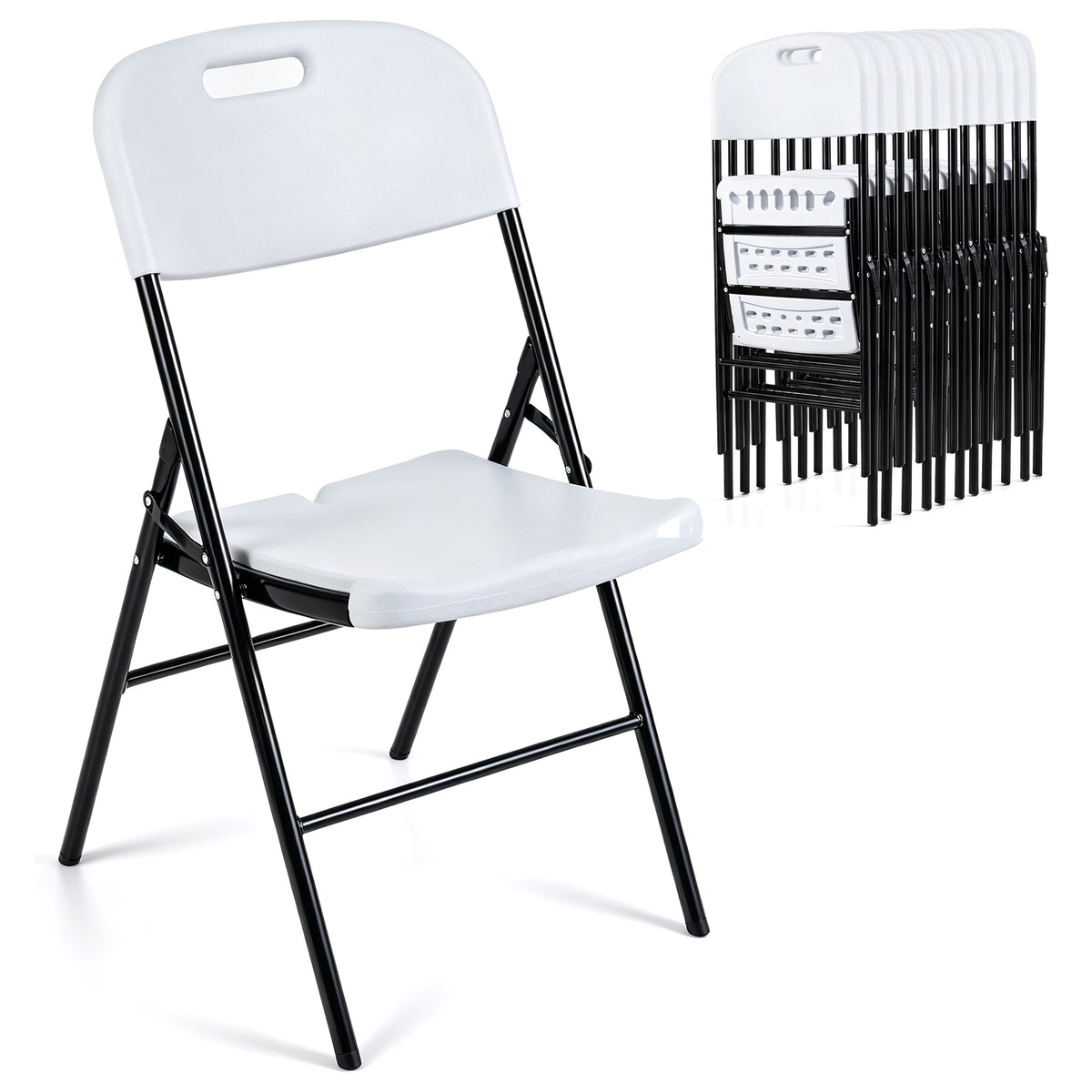Goflame Folding Plastic Chairs 4 Pack w/HDPE Backrest & Seat, White | Stackable Portable Seating w/ Steel Frame