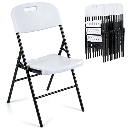 Goflame Folding Plastic Chairs 4 Pack w/HDPE Backrest & Seat, White | Stackable Portable Seating w/ Steel Frame