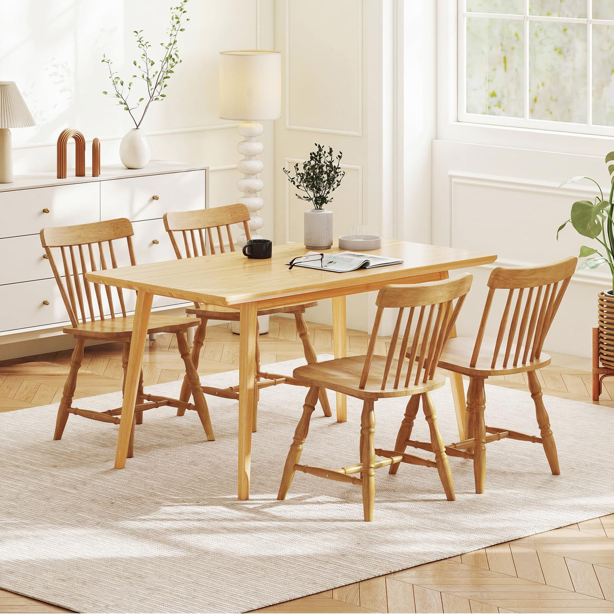 Goflame Windsor Dining Chairs Set of 2/4 with Turned Legs & Curved Spindle Back
