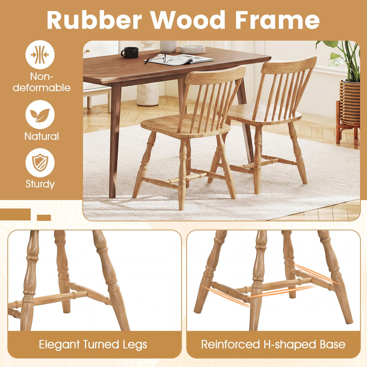 Goflame Windsor Dining Chairs Set of 2/4 with Turned Legs & Curved Spindle Back