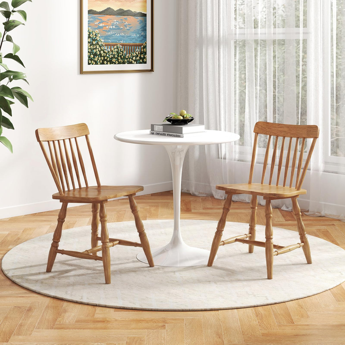 Goflame Windsor Dining Chairs Set of 2/4 with Turned Legs & Curved Spindle Back