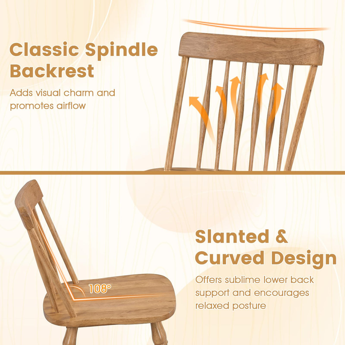 Goflame Windsor Dining Chairs Set of 2/4 with Turned Legs & Curved Spindle Back