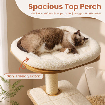 7-Tier Wooden Cat Tree, 71" Cat Tower with Sisal Scratch Posts, Self-Groomer and Top Viewing Perch, Indoor Cat Furniture with Cozy Condo & Washable Cushions, Brown and Beige