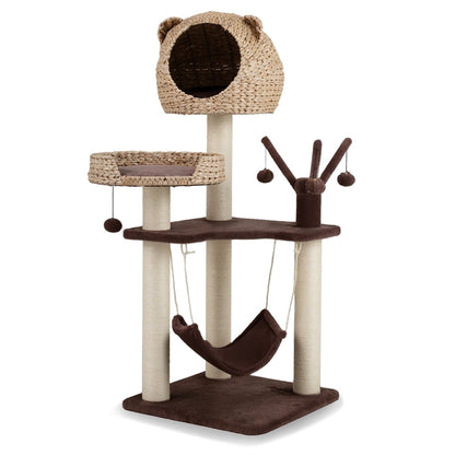 Goflame Wooden Cat Tree, 48 inches Cat Tower with Cattail Condo, Cat Bed, Hammock, Rotatable Jingling Balls