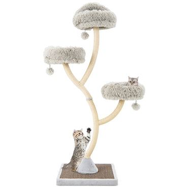 70" Cat Tree Tower, 4-Tier Cat Activity Center with Curved Metal Frame, Sisal Scratching Posts and Board, 3 Plush Perches, Hanging Balls, Cat Furniture for Large Small Cats
