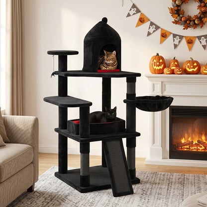 50-inch Gothic Cat Tree, Multi-Level Black Cat Tower