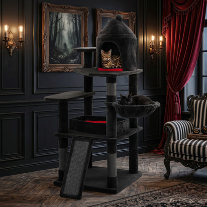 50-inch Gothic Cat Tree, Multi-Level Black Cat Tower