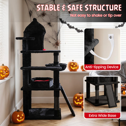 50-inch Gothic Cat Tree, Multi-Level Black Cat Tower
