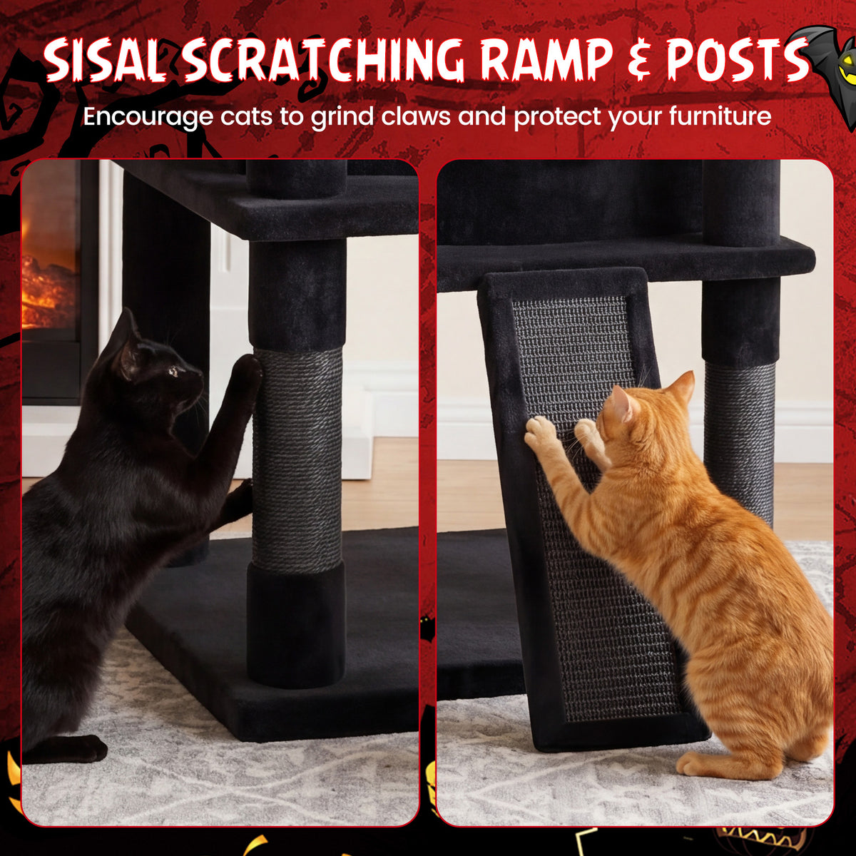 50-inch Gothic Cat Tree, Multi-Level Black Cat Tower