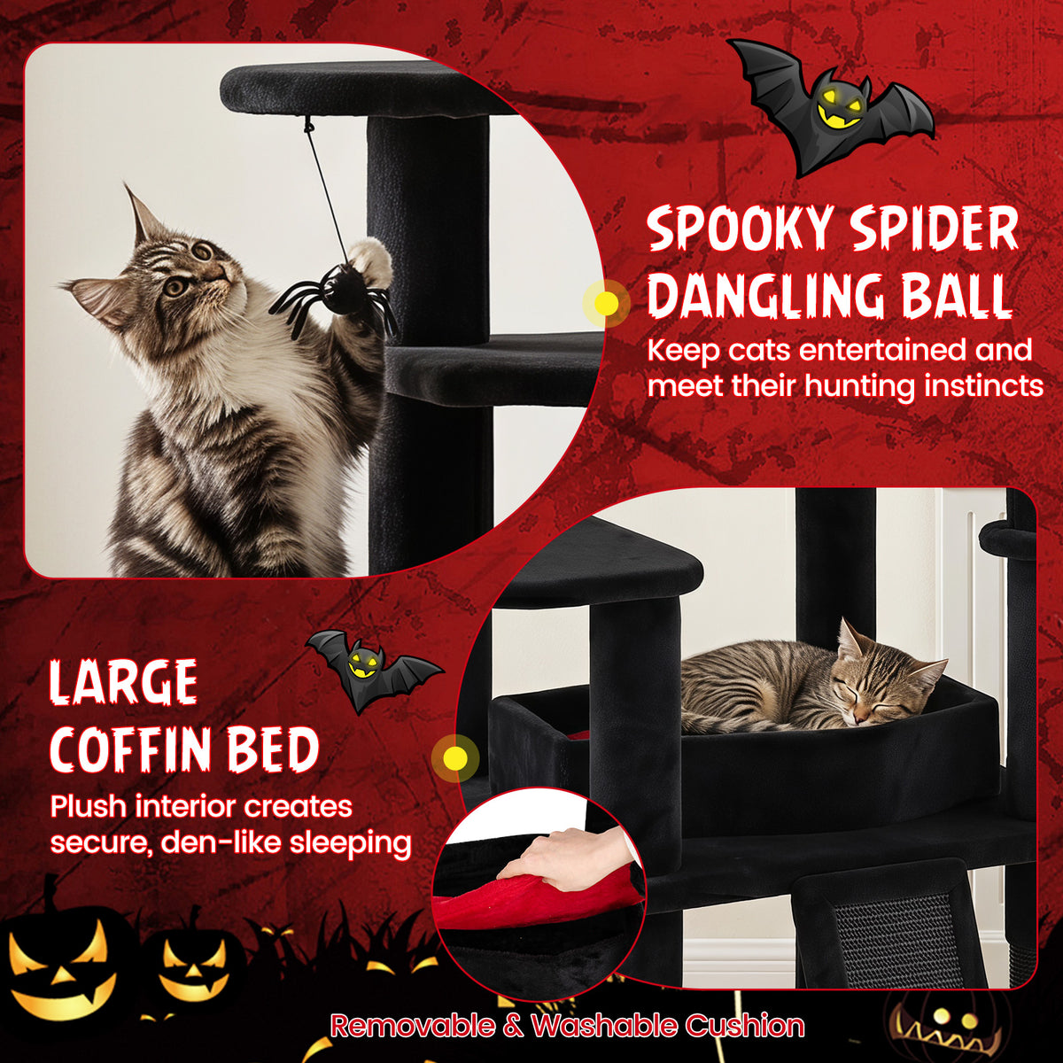50-inch Gothic Cat Tree, Multi-Level Black Cat Tower