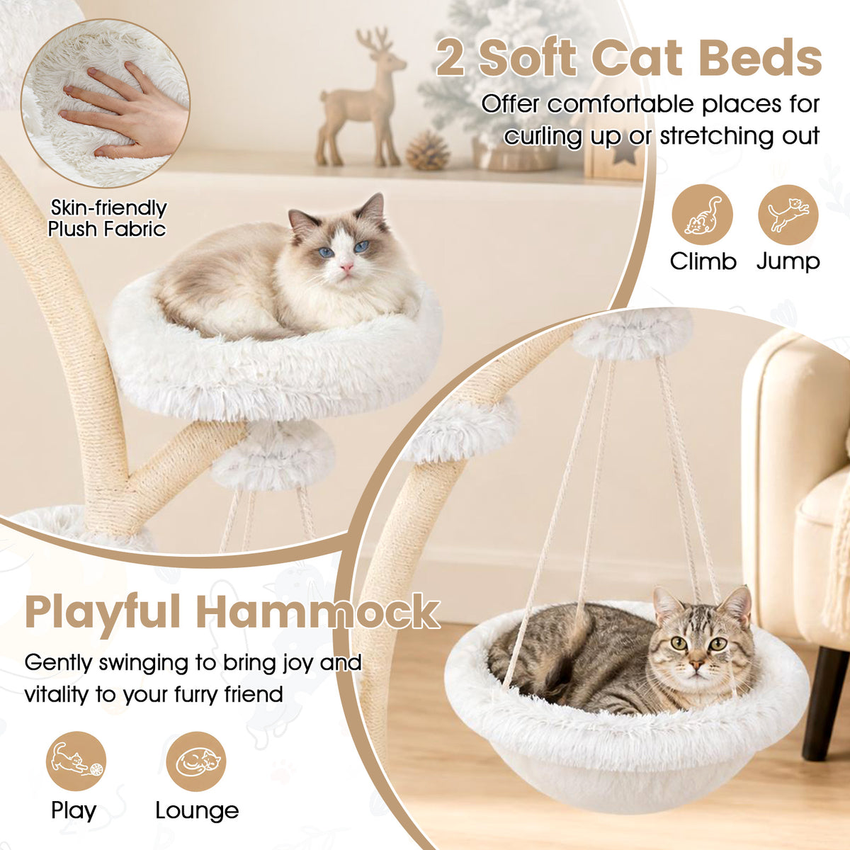 66.5"/169 cm Cat Tree with Top Perch, 2 Beds, Hammock & Sisal Posts