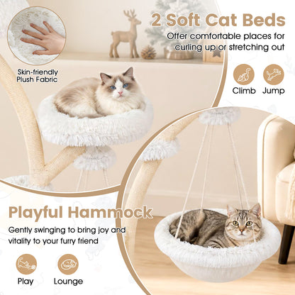 66.5"/169 cm Cat Tree with Top Perch, 2 Beds, Hammock & Sisal Posts